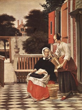 Femme et maid genre Pieter de Hooch Peinture à l'huile